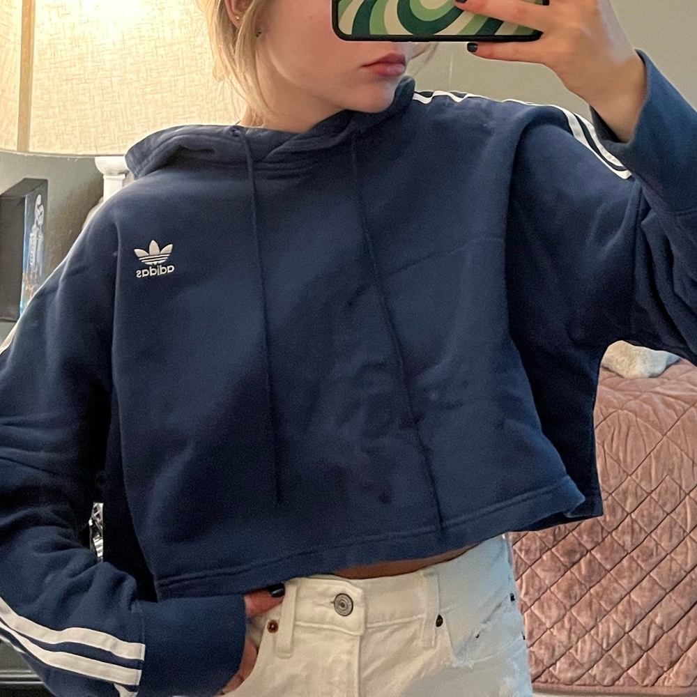 adidas blue cropped hoodie